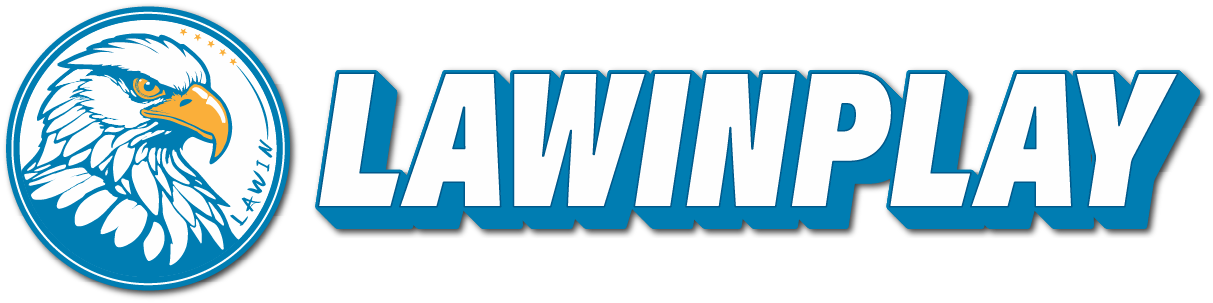 Lawinplay logo with a detailed eagle in profile inside a blue circle, next to bold blue lettering of 'Lawinplay.'